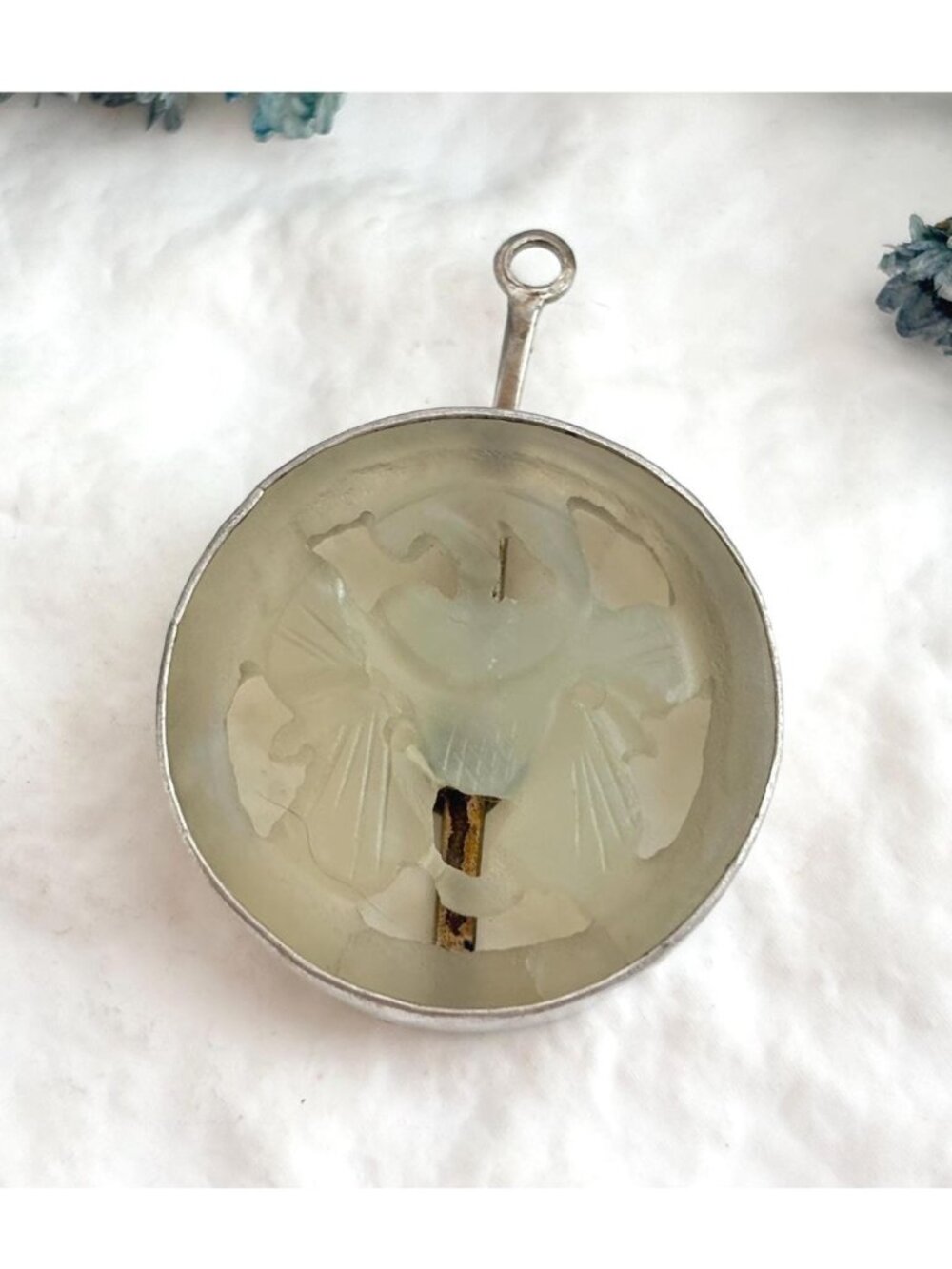 Pale Green Jade Koi Fish Figural Cutout Silver Plated Vintage Pendant